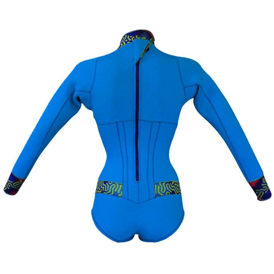 WOMEN LONG SLEEVE SHORTY WETSUIT blue - coral - BIG BLUE Boards